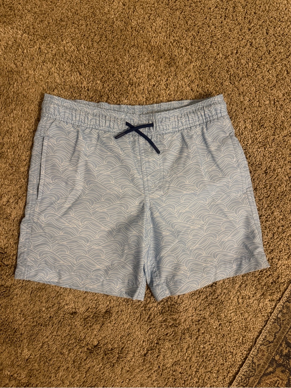 Boys Southern Tide Light Blue Wave-Print Swim Trunks